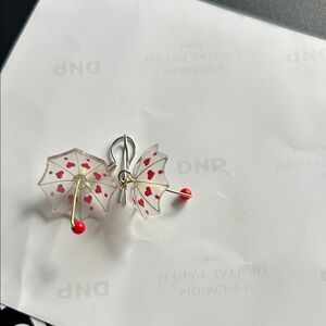 Handmade Charming Red Heart Umbrella Earrings